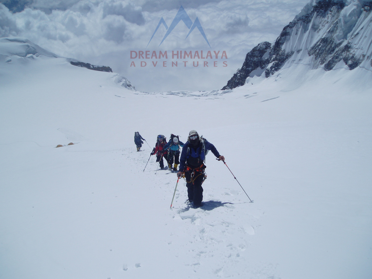 Climber making their way to higher camps on Mt Dhaulagiri